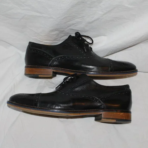 Johnston & Murphy Brogue/Wing Tip Style Black Lace Oxford Dress Shoe Men 11 - Picture 9 of 16